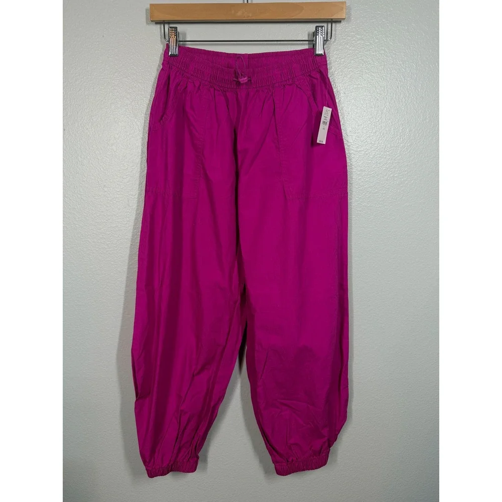 Gap Pants Girls L (10) Pink Baggy Joggers Bright Fuchsia Cotton Elastic Waist